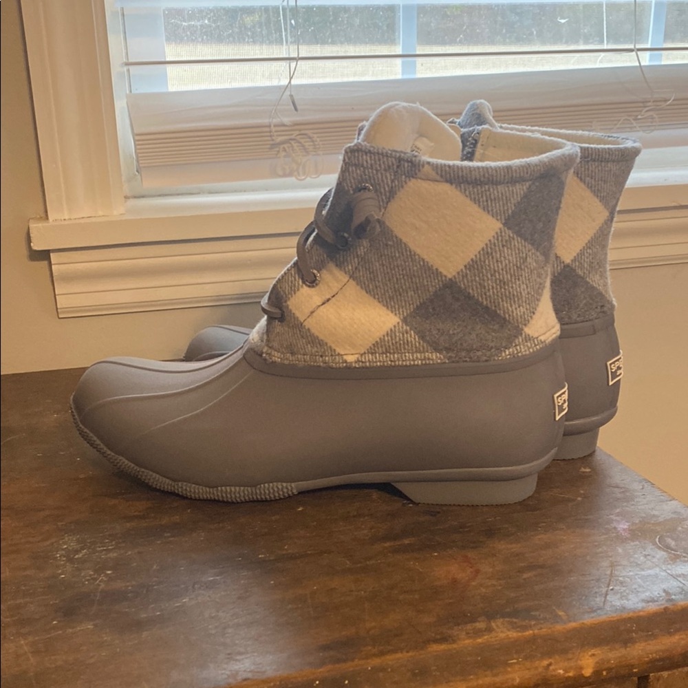 Sperry Gray Plaid Duck Boots